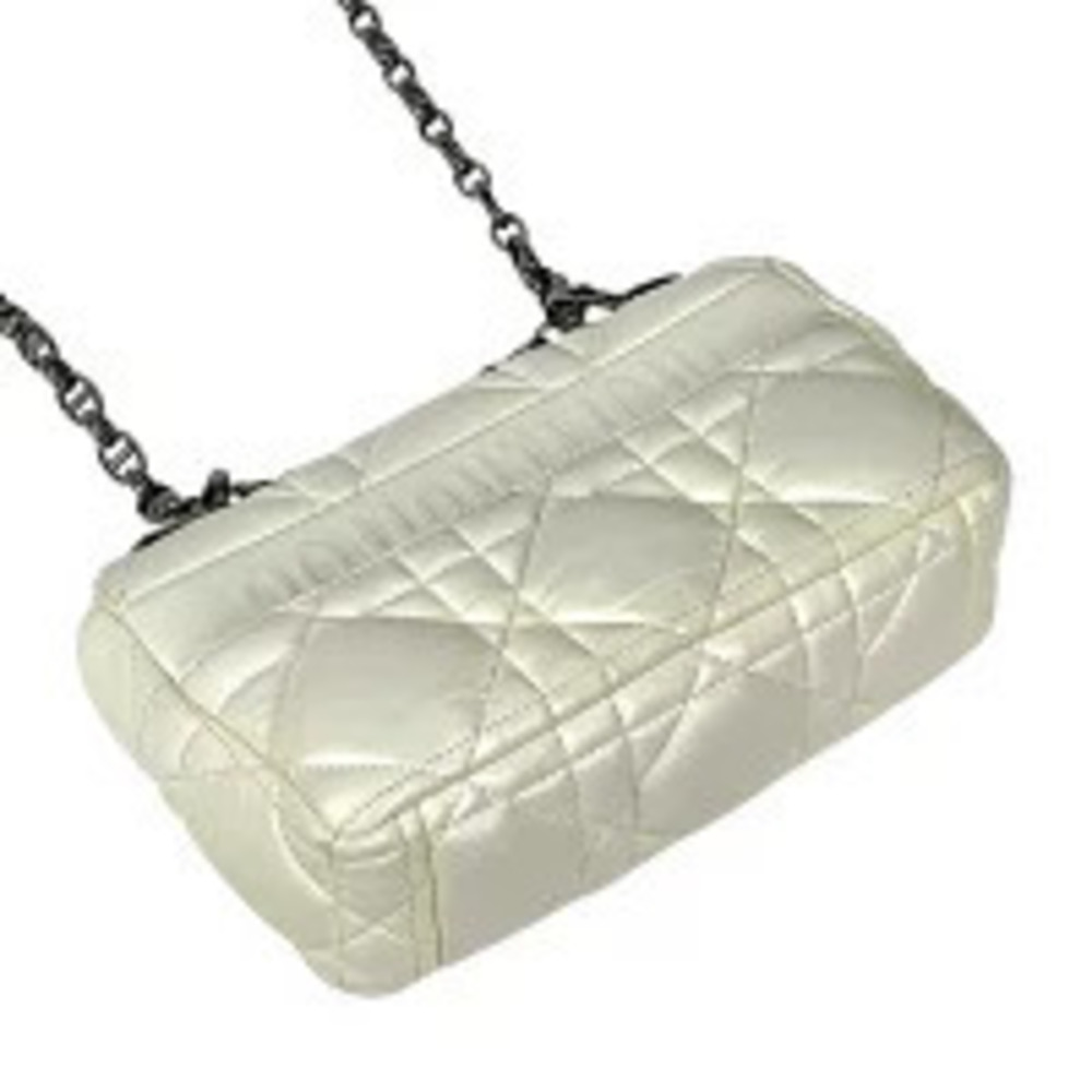 Dior Caro White Shoulder Bag Chain Leather  Christian White